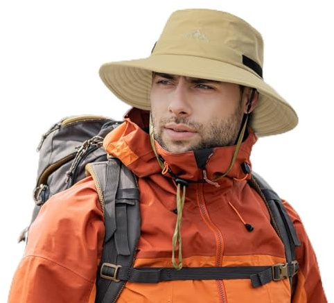 TOP-EX Waterproof Mens Bucket Sun Hat UV 50 Protection for Hiking Fishing Wide Brim Safari Hats for Summer Outdoor Rain Hat Sunhat Khaki L