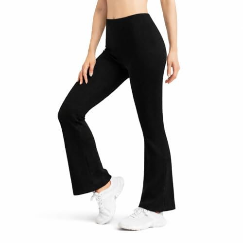 MAARAE Women’s Bootcut Leggings – Black Pull-On Stretch Yoga Pants, Flared Leg, Soft Jersey Fabric, Comfortable Work & Casual Wear - Size 12