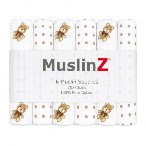 MuslinZ Panni in mussola per bambini, panni per il ruttino, per il viso, confezione da 6 quadrati di mussola, grandi, 70 x 70 cm, morbidi, assorbenti e traspiranti, panni multiuso per neonati