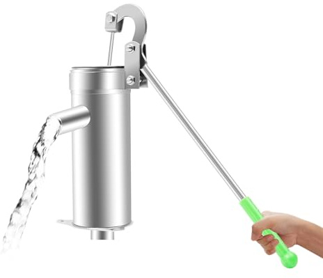 Pompa manuale in acciaio inox, pompa di aspirazione manuale per acqua in acciaio inox 202, pompa a mano per fontane fino a 8 m di profondità, parete ispessita 1,3 mm, con guscio in pelle, guarnizioni