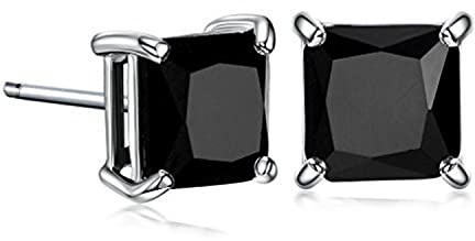 GULICX Diamante CZ Square Pierced Studs White Gold/Silver Tone 7mm White/Black Stone Earrings Men Women