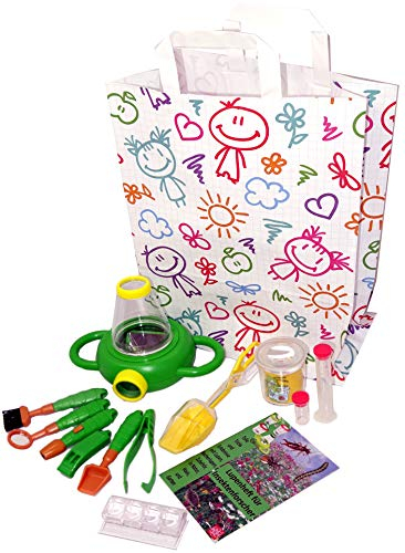 MEDUP Pfiffiges Insektenforscher Set für Kinder mit Insektenzange, 2-Wege-Lupendose, Forschermaterial und Lupenheft in bunter Geschenktüte
