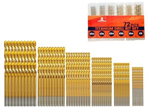 INTOO Mini borrsats 60 st + 12 st gratis höghastighetsstål HSS titan mikroborrkronor 0,1 cm – 0,3 cm metall, plast, träborrkronor set liten borr bit