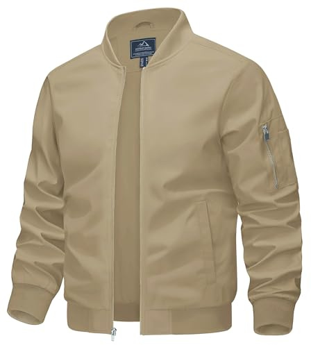 KEFITEVD Men's Summer Baseball Jacket Thin Bomber Jackets Lightweight Coats with Pockets, Khaki, XL