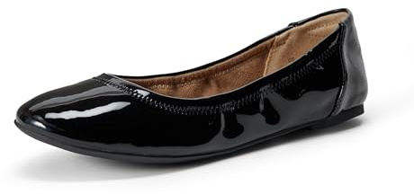 Amazon Essentials Women's Belice Comfortable Slip-On Ballet Flats Shoes, Black Patent, 8.5