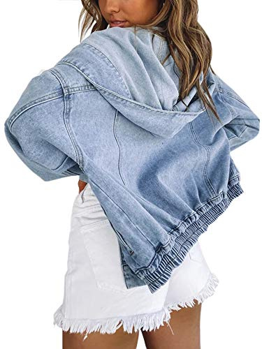 Deslimale Jean Jacket Women Hooded Denim Bomber Jacket XL, Hooded denim jacket