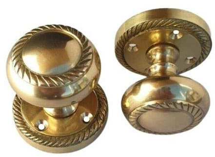 Haven Heritage Doorknobs - Solid Brass Georgian Mortice Door Knobs - Roped Edge Design - Round Interior Door Knobs 1 Pair