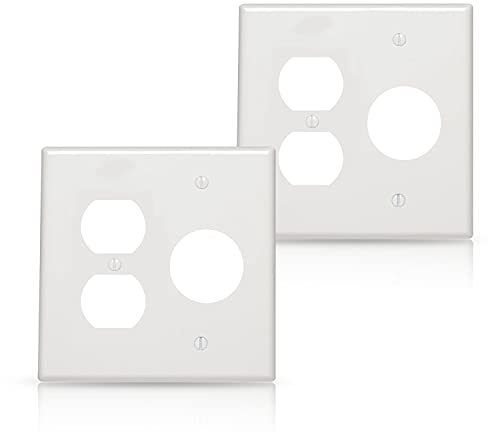 OhLectric OL-46252 Two Gang Duplex, Hole Wall Plates For Single Receptacle Outlet - Smooth Face Switch Plates - Standard Size - Decora Wall Plates - 200 Case Quality - White, Pack of 2