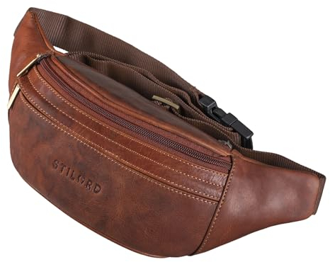 STILORD 'Marquez' Gürteltasche Leder ideal Cross-Body Umhängetasche Vintage Bauchtasche Hüfttasche für Herren Damen Belt Bag für Umschnalltasche Echtleder, Farbe:Porto - Cognac