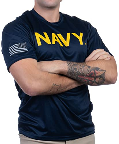 Ann Arbor T-shirt Co. Navy Wicking PT Style | U.S. Military Naval Sailor Performance Training Infantry Workout T-Shirt - (Poly,M)