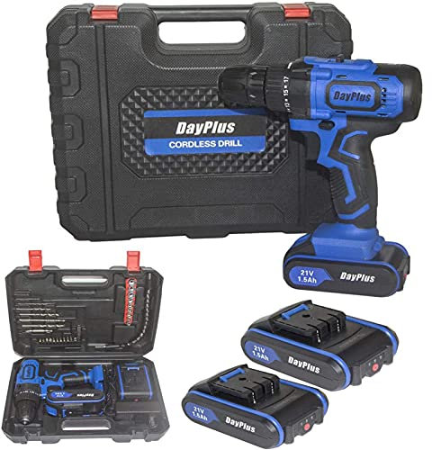 Perceuse Visseuse Sans Fil 21V, Visseuse Devisseuse 45 Nm, 2 Batteries, 18+1 Réglage du Couple, 2 Vitesses, LED, Perceuse Electrique avec 29 Accessoires Pour Bricoleurs et Percer Les Murs, Bois, Métal