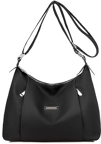 Vllcsla Bolso Bandolera Impermeable Gran Capacidad, 29x11x21 cm, Ligera, Antirrobo, Bolsa de Mensajería con Cremallera, Bolso Cruzado Mujer Mediano Casual, para Uso Diario, Viajes o Trabajo (Negro)