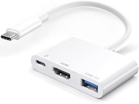 Adaptateur multiport USB-C vers HDMI avec sortie HDMI 4K @ 60 Hz, port USB 3.0 et port de charge USB-C, hub AV numérique de type C vers pour Apple iPhone 15, MacBook Pro/Air, iPad Pro, iMac, Galaxy