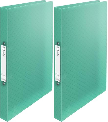 Esselte Ring Binder, 140 Sheet Capacity, 25mm Spine, 2 Ring A4 Folder, Soft Cover File, Home/Office Use, Embossed Pattern, Colour'Breeze Range, Green, 626243 (Pack of 2)