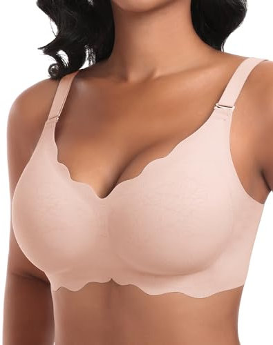 Ganado Soutien-Gorge Femme sans Armature Sexy Col en V Brassiere avec Coussinets Bralette sans Coutures Classiques Brassière Maintien (Rose,XXL)