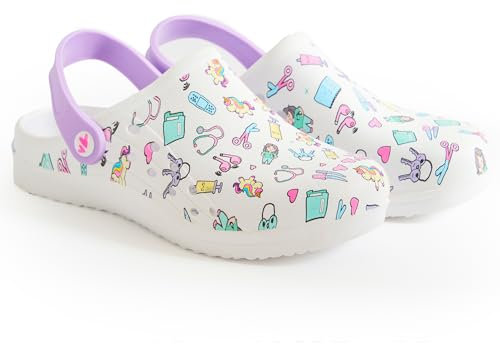 Nurse is Love Clogs Damen für Krankenschwestern Purple - Hygienische Pantoletten und Clogs, Schuhe Ideal für Medizinische, Pflegehilfe & Pflege | Krankenschwester zubehör | Geschenke