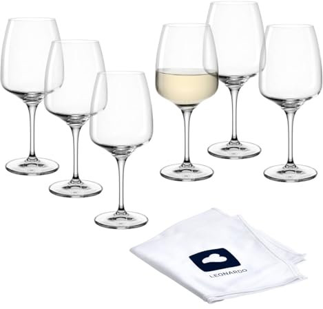 LEONARDO HOME Weißweingläser CESTI (6er Set) inkl. Poliertuch • Spülmaschinenfeste Wein-Gläser (360 ml) • Stoßfest & Alltagstauglich • Weisswein-Kelche mit niedrigem Stiel • Weinglas Cesti • 040970