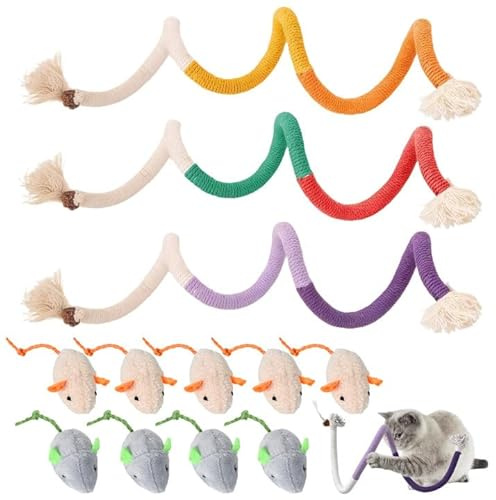 Lunaanda 9 Pezzi Topi Giocattoli Per Gatti,Con Corda Dentale Per Gatti,Giocattolo Da Masticare Per Gatti, Topo Falso Giochi Con Catnip,Giochi Interattivi Per Gatti, Bastoncini Da Masticare Per Gatti