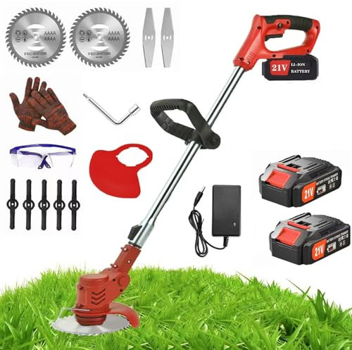 Desbrozadora Electrica 21V Desbrozadora a Batería, Recortadora de Cortabordes Bateria, desbrozadora inalámbrica, cortadora de césped portátil para Exteriores