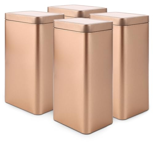 MUXHEL Juego de 4 latas de té cuadradas clásicas de 500 g, 18 x 9,5 x 7,5 cm, para té suelto, metal, resistente al aroma de metal, ideal como tarro de café o especias