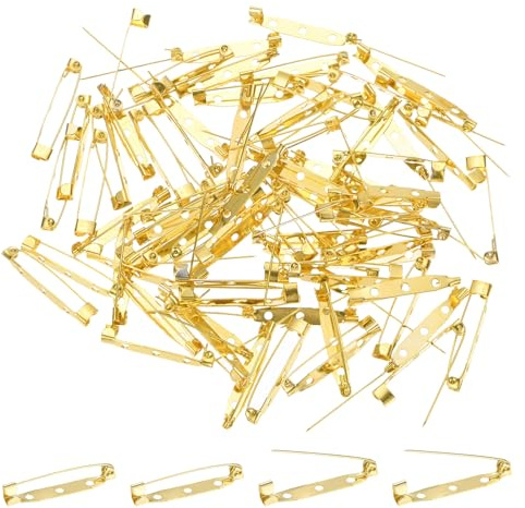 M METERXITY 60-Pack Bar Pins, 1.4 Inch Brooch Pin Backs Safety Clasp for Badges/Name Tags/Corsage/DIY Crafting Sewing Fabric, Metal Boutonnieres Locking Pin-Backing [35mm, Gold Tone]