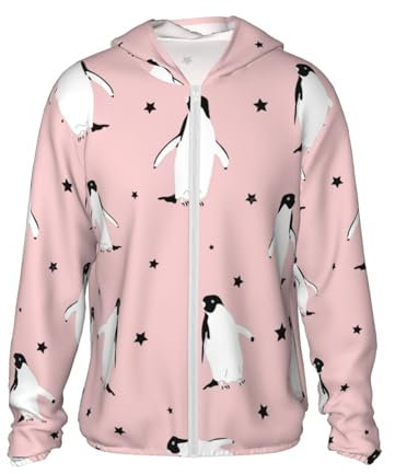 Pinguini Stelle Uccelli marini,Giacca con Cappuccio con Protezione Solare, Leggera, a Maniche Lunghe, per Esterni,XL