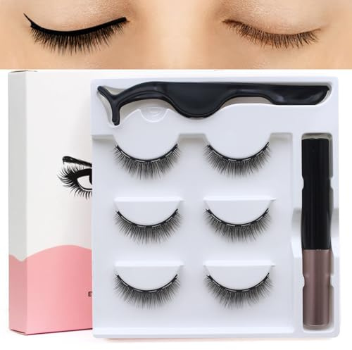 Magnetische Wimpern, Klebstofffreies Magnet Wimpern Mit Schnell Trocknender Magnetischer Eyeliner, 3D Natürlicher Künstliche Wimpern, Magnet Wimpern Set, Wiederverwendbar (3 Paar, 5-10mm)