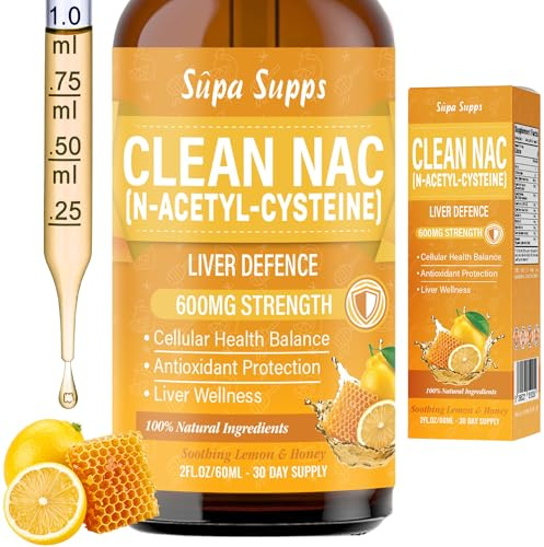 Clean NAC (N-Acetyl-Cysteine) Liquid 60ml - Honey & Lemon Flavour | Augmented NAC Supplement for Daily Support | High Absorption Formula | Easy Liquid Drops | nac n-Acetyl-cysteine 600mg Per Serving