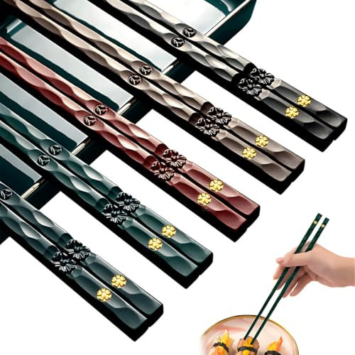 LACHT 5 Paia bacchette,bacchette cinesi,Lavabili in Lavastoviglie con Motivo per Incisione, Bastoncini Giapponesi, Bacchette Sushi Set Regalo