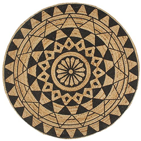 Iiaky 133699 Tappeto Lavorato a Mano in Juta con Stampa Nera 120 cm Tappeto in Juta,100% Fibra di Iuta Naturale,Tappeto Morbido e ad Alta Resistenza,Tessuto a Mano,Soggiorno,Camera da Letto,Tappeto Co