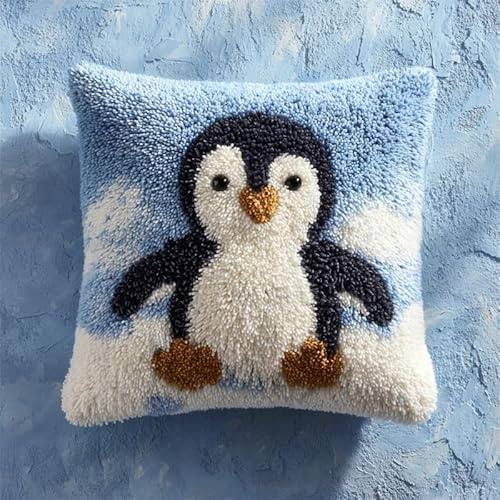 animali carini Kit gancio di chiusura,Pinguino dei cartoni animati,Kit gancio di chiusura per fodera per cuscino DIY,fodera per cuscino cucito artigianale all'uncinetto,43x43cm