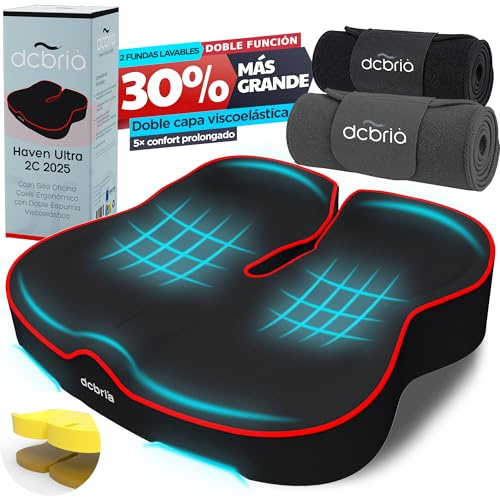Cojin Silla Oficina Coxis Ergonomico Grande con Espuma Viscoelastica Dos Capas Doble Funcion para Alivio Presion Ciatica Cadera Espalda Funda Lavable Extra Ideal Hogar Gaming Relax Sofa Cama Lectura