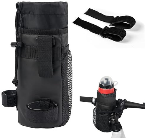 Chtaoxin 1 PCS Bike Bottle Holder - Handlebar Bottle Holder with Mesh Bag and Phone Bag, This bicycle cup holder for Scooters, Motorcycles, Mountain Bikes, and Wheelchairs.