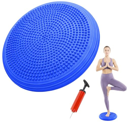 RANJIMA Cojín de asiento de pelota con bomba, cojín de equilibrio, diámetro de 33 cm, cojín de equilibrio inflable, cojín ortopédico, cojín de aire, cojín de asiento, cojín de pelota para core, yoga