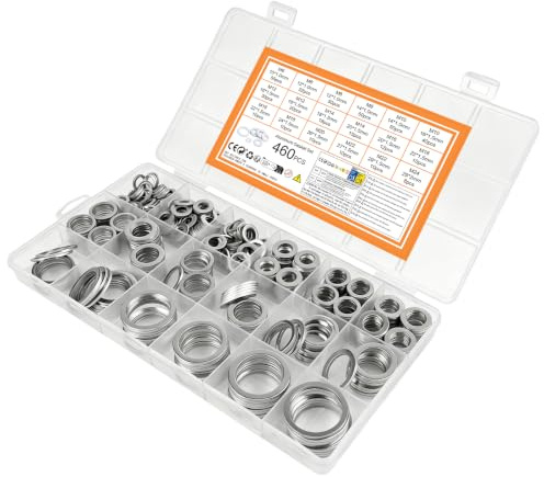 460 stycken oljeavtappningspluggar tätningsringsset, aluminium tätningar sanitär, aluminium tätningsringar sortiment, brickor för reparation sanitära bilar hydraulik, M6 M8 M10 M12 M14 M16 M18 M20 M22