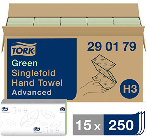 Tork grüne Zickzack Papierhandtücher Advanced 290179 - H3 Falthandtücher für Papierhandtuchspender - saugfähig und reißfest, 2-lagig, grün - 15 x 250 Tücher