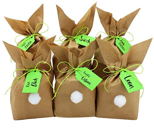 Papierdrachen 12 conejitos de Pascua Hacer y Rellenar tú Mismo - Regalo Creativo de Pascua con 12 Bolsas de Papel, Cordel y Pompones - para niños