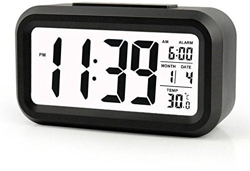 Cisixin Display LCD Digitale Sveglia Snooze di Ripetizione Light-attivato sensore controluce la visualizzazione della Temperatura e la Data(Nero)