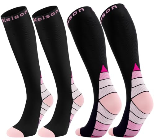 2 Pairs Compression Socks for Women and Men, 20-30 mmHg Graduated Compression, Knee High Flight Socks for Running, Nurses, Travel, Pregnancy and Everyday Support