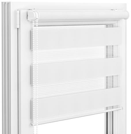 Victoria M. Zevra Doppelrollo Duorollo, Klemmrollo ohne Bohren & mit Bohren für Fenster und Türen, Klemmfix Duo Rollo Fensterrollo Lichtdurchlässige/Verdunkelnde Streifen, 115 x 160 cm, Weiß