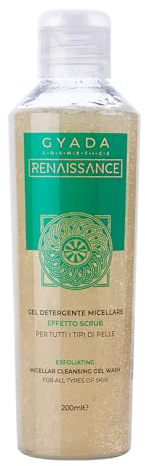 GYADA COSMETICS Gel Detergente Micellare Scrub per Pelli Secche e Mature, Azione Esfoliante Quotidiana, Favorisce il Ricambio Cellulare, a Base di Lavanda e Tè Verde, 200 ml