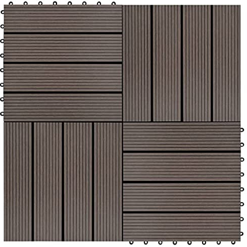 vidaXL 22x Piastrelle per Decking a Incastro Impermeabili Pavimento per Terrazzi Esterni Bagno Listoni Pavimentazione 30x30cm 2mq in WPC Marrone Scuro