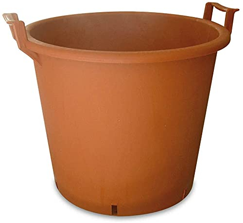 Vaso Mastello 50Lt, ø 50cm, h.41cm Color Terracotta Professionale per Piante da Giardino, Orto, Vivaio, Edilizia - Resistente in polietilene ad alta densità (LDPE) - Vasi con Manici - Mastellone