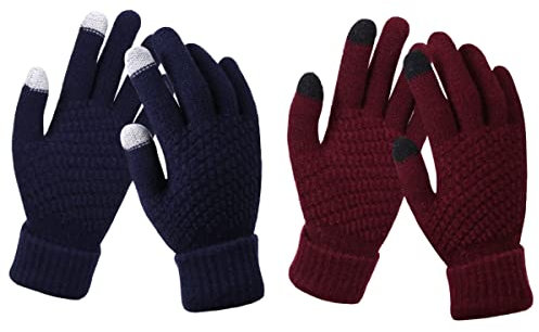 Rayson Gants Tricotés d'Hiver Pour Femmes Gants Antidérapant Chauds à Écran Tactile Adaptés Aux Activités De Loisirs (2 Paires,Bleu marine et Bordeaux)