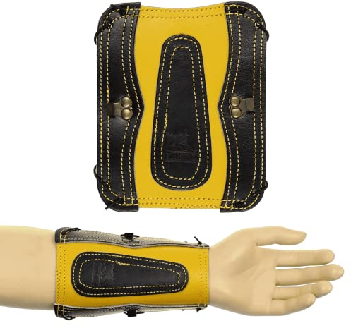 elTORO Traditional Sport - Armschutz, Traditionelles Material und sportliche Optik - Schutz bei Pfeil und Bogen Sport (L, Gelb)