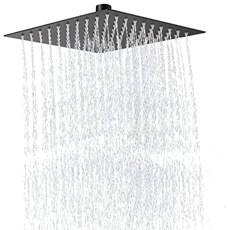 SOLVEX Regenduschkopf,10 Zoll Regenduschkopf Quadratisch Einbauduschköpfe,Edelstahl Duschkopf Wasserfall Regenbrause,mit Anti-Kalk-Düsen poliert Spiegeleffekt hochglänzend(25x25cm),Schwarz,SP-50020-3