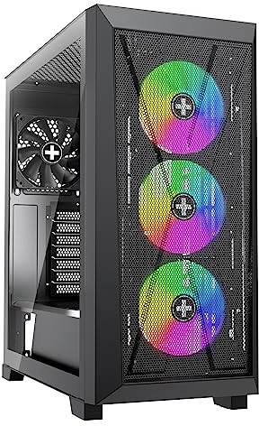 Xilence Xilent X X912.ARGB Gaming PC Gehäuse, 3X 120mm ARGB Lüfter, 1x schwarzer Lüfter, ATX Midi Tower Case, Mesh Front Panel für Guten Airflow und PWM/ARGB Control Board, Glas Side Panel, schwarz
