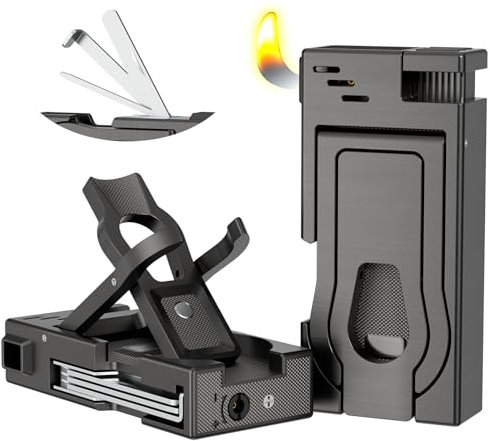 Accendino multifunzionale per pipa, supporto per pipa integrato, strumenti di pulizia 3 in 1, accendino a butano ricaricabile con fiamma morbida angolata, pratico accendino a gas per regalo di pipa