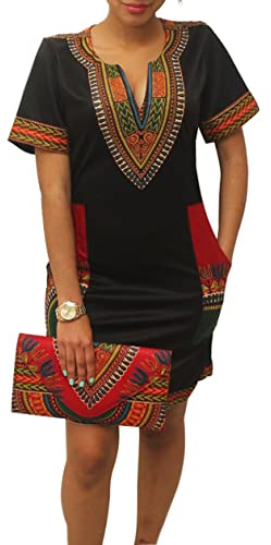 African Dresses for Women Casual Vintage Attire Bohemian Dashiki Traditional Ethnic Midi Dress