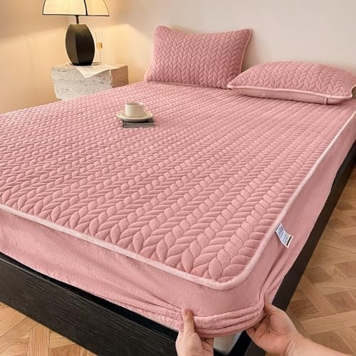 LSZHBSL Plüsch Spannbettlaken 90x200+25cm Plüsch Flanell Bettlaken Winter Plüsch Cashmere Touch Spannbetttuch Fleece Bettlaken Rosa
